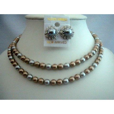 BRD297 Double Stranded Pearls Necklace For Moms Brides & Bridesmaid Necklace Set