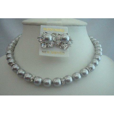 BRD295 Bridal Jewelry for Mother Of Bride Jewelry Genuine of Grey Pearls w/ Silver Rondells