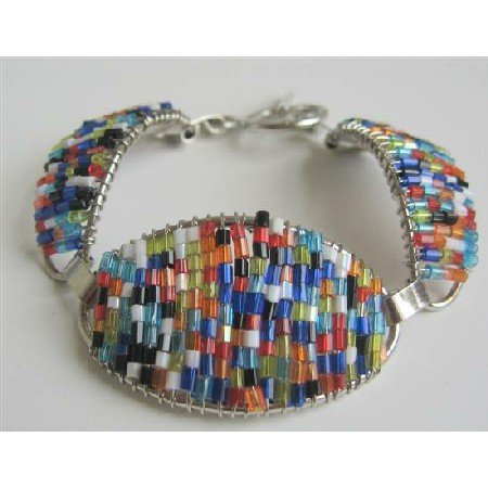 TB671 Multi Colored Glass Beads Pipe Shaped Bracelet Fabulous Bracelet