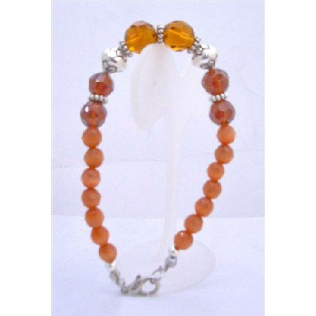 TB641 Topaz Glass Beads Faceted Round Beads Bracelet w/ Daisy Spacer Bracelet