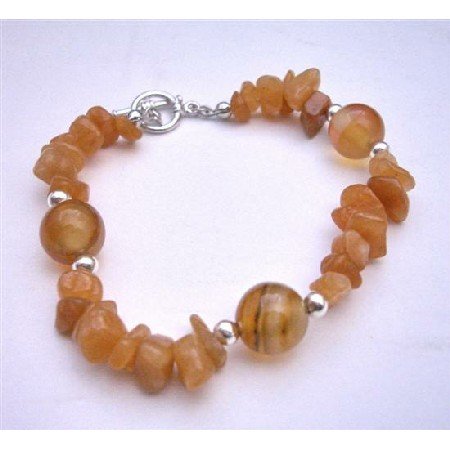 TB614 Carenilan Jewelry Carelian Nuggets & Bread w/ Silver Beads Toggle Clasp Bracelet