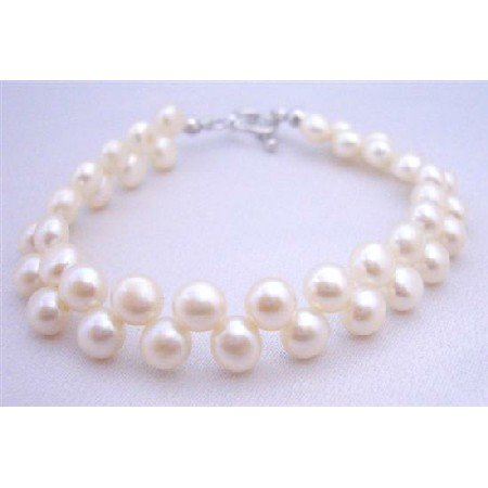 TB655 Double Row Freshwater Pearls Bracelet Toggle Clasp High Quality Potato Shaped Pearls Bracelet