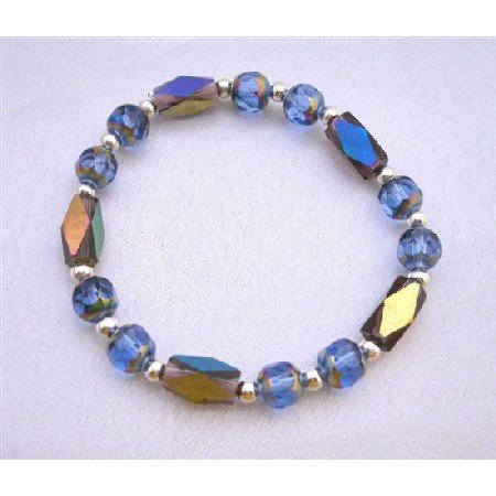 TB611 Glass Bead Rainbow Beads w/ Sparkling Geometrical Beads Bracelet Bicone Shaped Beads