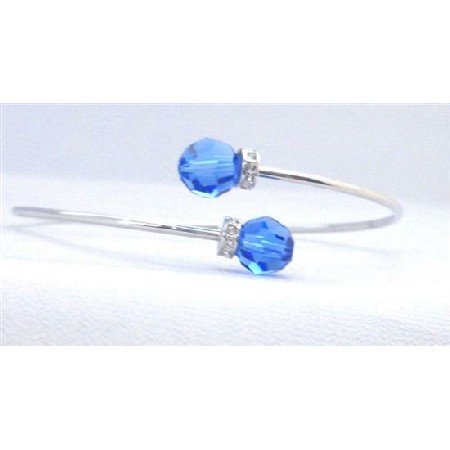 TB303 Sapphire Swarovski Crystals Wire Bracelet w/ Rondells