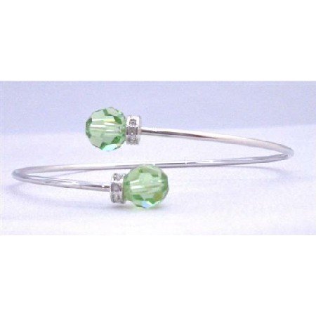TB308 Wire Bracelet Genuine Peridot Swarovski Crystals 8mm w/ Silver Rondells