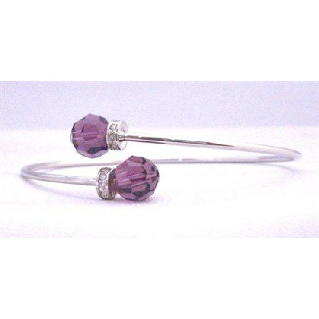 TB307 Amethyst Crystals Bracelet Wire Bracelet Genuine Amethyst Swarovski Crystals 8mm