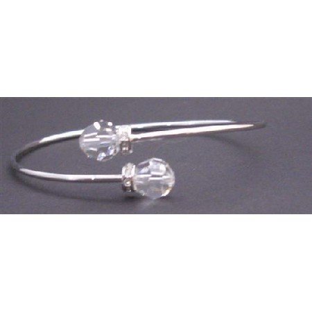 TB732 Swarovski Clear Crystals 8mm Wire Cuff Bracelet With Silver Rondells Diamond Bracelet