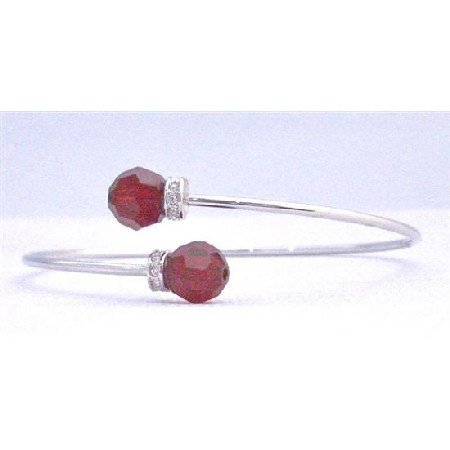 TB730 Siam Red Round Crystals Cuff Bracelet Genuine Swarovski Siam Red Wedding Bracelet