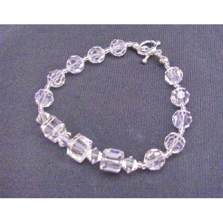 TB591 Round Clear Crystals Beads Cube Clear Crystals Bracelet 8mm Cube Round w/ Bicone 4mm
