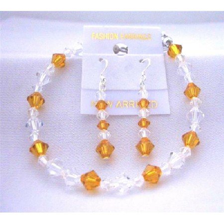 TB407 Wedding Jewelry Bracelet & Earrings Set w/ Genuine Swarovski Topaz & Clear Crystals