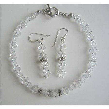 TB416 Clear Swarovski Irridscent Crystals Bridal Bracelet & Earrings Set w/ Genuine Swarovski