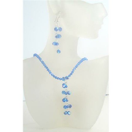 BRD491 Swarovski Crystals Jewelry AB Sapphire Swarovski Crystals Danglng Drop Necklace