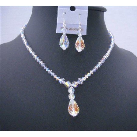 BRD493 AB Crystals Teardrop Irridescent Crystals Jewelry Set Swarovski AB Crystals Necklace