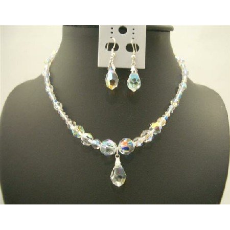 BRD422 Sparkling AB Genuine Swarovski Crystals w/ AB Swarovski Crystals Teardrop & Earrings