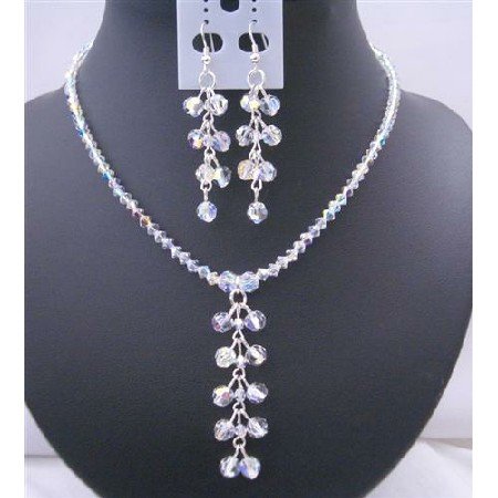 BRD419 AB Crystals Swarovski AB Crystals Danglng Drop Necklace And Earrings Jewelry Set