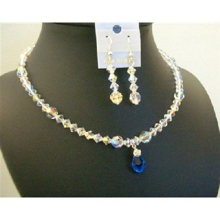 BRD446 AB Swarovski Crystals Jewelry Set Sparkling Genuine AB Swarovski Crystals w/ Sapphire