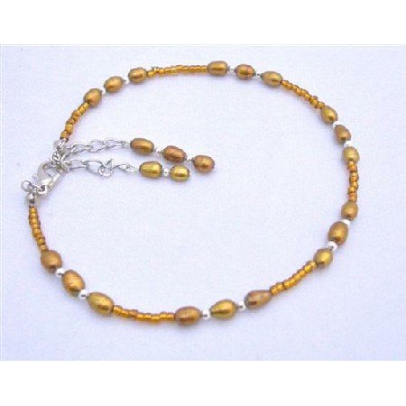 TB636 Copper Pearls Rice Shaped Bracelet w/ Glass Beads Bracelet
