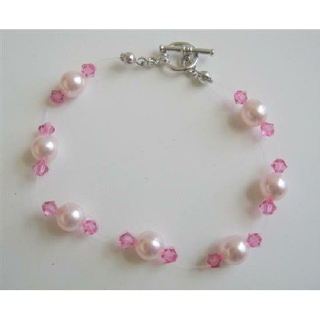 TB598 Rose Pink Swarovski Crystals Pearls Bracelet Swarovski Pearls & Crystals Bracelet