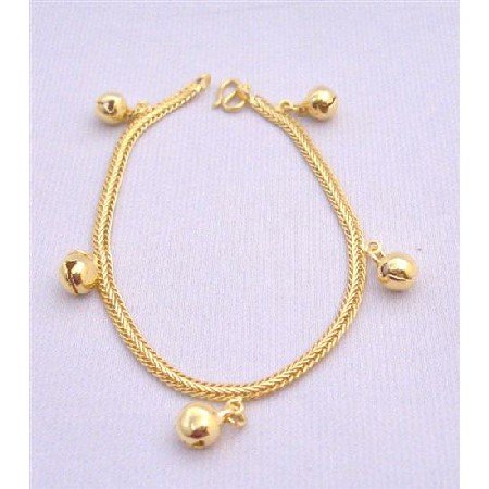 TB217 Gold Plated Bracelet w/ Balls Dangling Thick Designed Gold Plated Bracelet