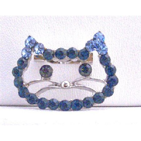 B254 Sapphire Rhinestones Kitty Face Brooch Very Cute Brooch Cute Kitty Brooch