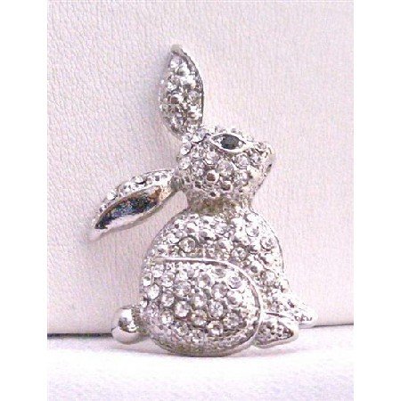 B249 Sweet Rabbit Brooch Fully Embedded w/ Cubic Zircon Sparkling Brooch