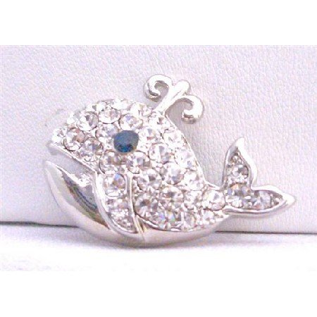B252 Dolphin Animal Brooch Silver Casting Fully Embedded w/ Cubic Zircon Brooch