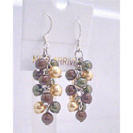 ERC448 Swarovski Pearls Earrings Grape Style Pearls Sterling Silver Earrings