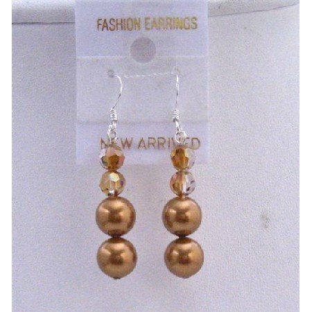 ERC437 Copper Pearls Earrings w/ Swarovski Copper Crystals Genuine Swarovski Pearls & Crystals