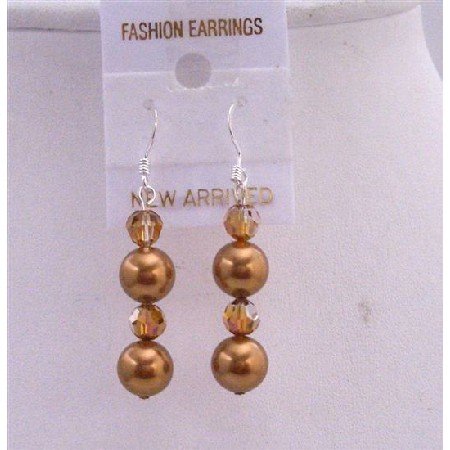 ERC438 Swarovski Copper Crystals & Copper Pearls Earrings Silver 92.5 Earrings