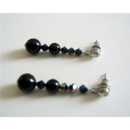 ERC252 Mystic Pearls AB Jet Swarovski Crystals Earrings