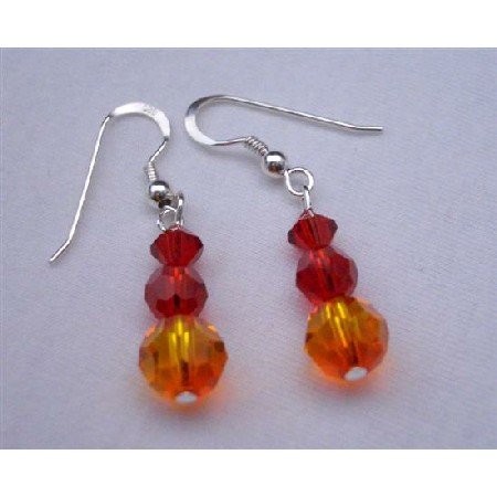 ERC268 Fire Opal Crystals & Siam Red Swarovski Crystals Sterling Silver Earrings