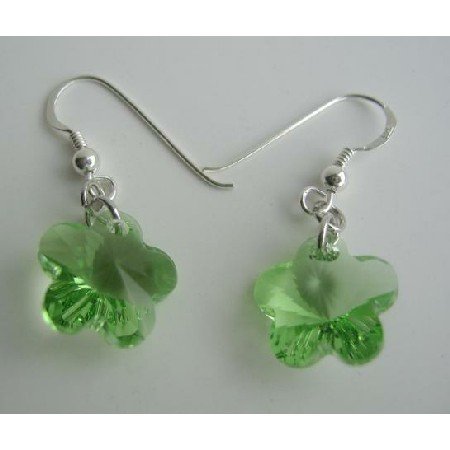 ERC201 Flower Crystals Sterling Silver Earrings Swarovski Peridot Crystals Flower Earrings