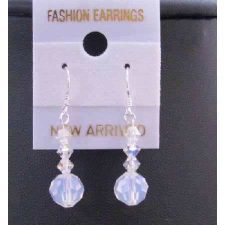 ERC417 Swarovski AB & White Opal Round Crystals Sterling Silver 92.5 Earrings