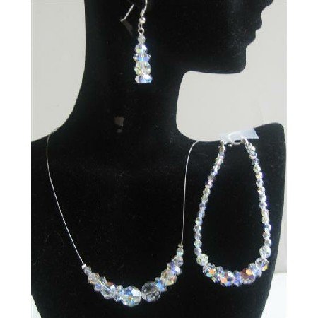 BRD565 AB Round Swarovski Crystals Jewelry Set Bridal Jewelry Genuine Swarovski Round AB Crystals