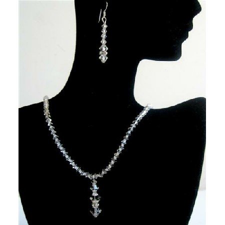 BRD567 Wedding Jewelry Swarovsk Clear Crystals Bridemaides Bridal Jewelry Set w/ Silver Rondells