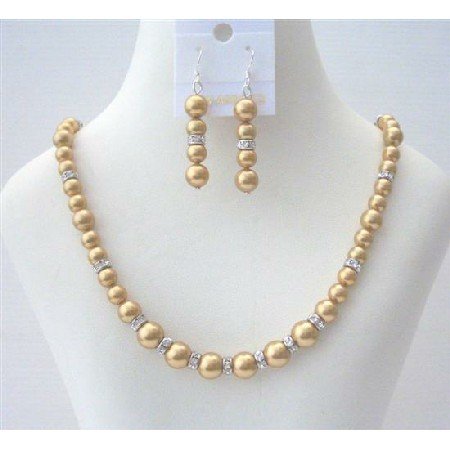 BRD496 Golden Pearls Bridal Bridemaides Swarovski Pearls Handcrafted Jewelry Set