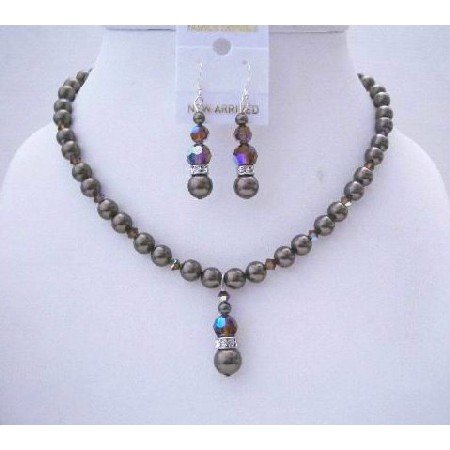 BRD508 Swarovski Dark Brown Crystals & Dark Brown Pearls Handmade Swarovski Pearls & Crystals