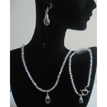 BRD566 Swarovski AB Crystals Wedding Jewelry w/ Teardrop Bridal Bridemaids Genuine Swarovski
