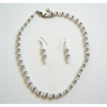 BRD517 Clear Swarovski Crystals Bridal Jewelry Set w/ Silver Rondells Sapacer