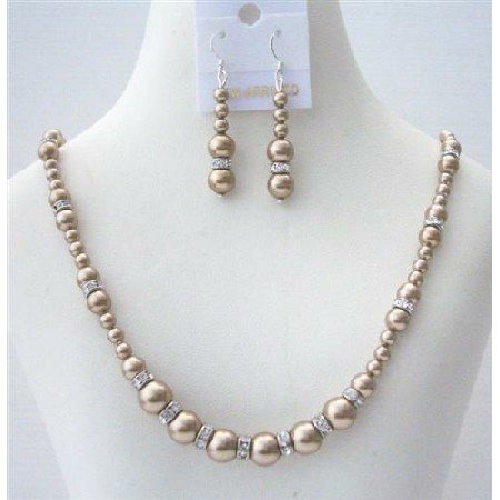 BRD495 Handcrafted Custom Bronze Pearls Jewelry Set Genuine Swarovski Bronze Pearls