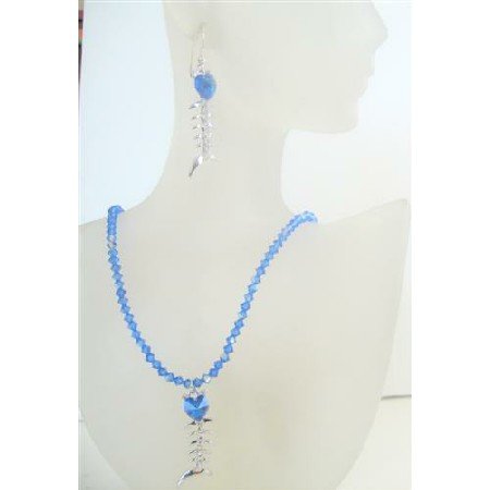 NSC497 Swarovski AB Sapphire Crystals w/ Sapphire Crystals Pendant Necklace Set