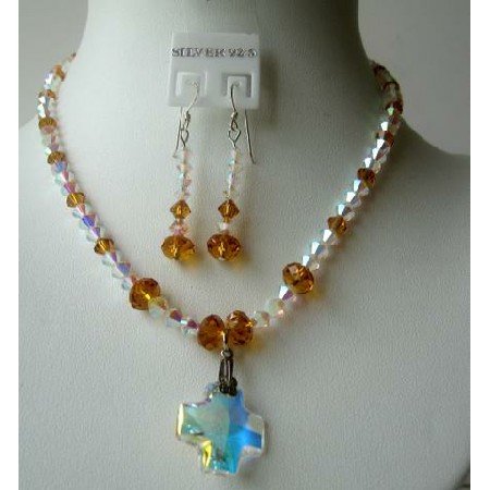 NSC325 Genuine Crystals Jewelry Formal Party Jewelry Swarovski Topaz & AB Crystals Necklace