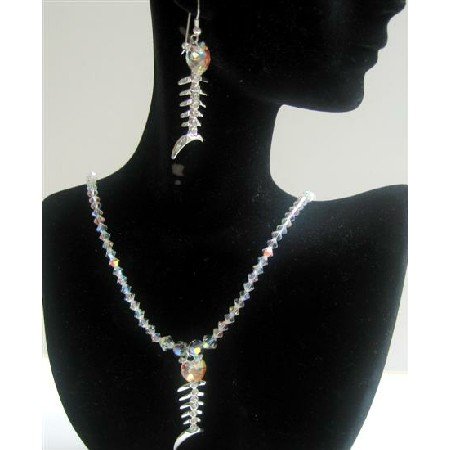 NSC421 Genuine AB Crystals Swarovski AB Crystals Pendant Necklace Set