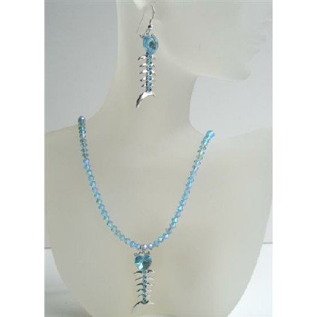 NSC422 Aquamarine Swarovski AB Aquamarine Crystals Jewelry With Heart Fish Pendant