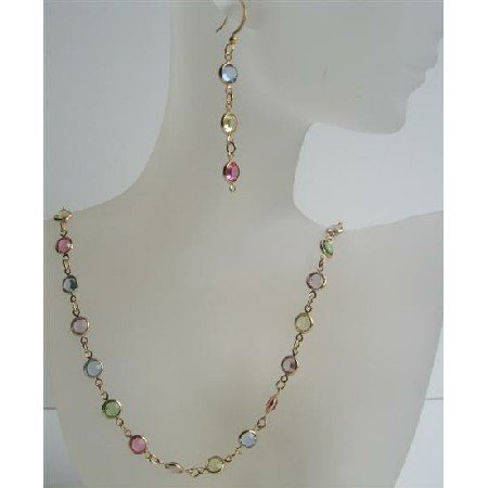 NSC424 Multi Colroed Swarovski Cyrstal Handmade Jewelry w/ 22k Gold Plated Necklace & Earrings