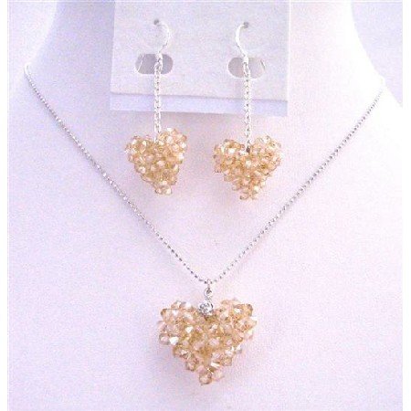 NSC668 Sparkling Genuine Swarovski Golden Shadow Puffy Crystals Heart Necklace