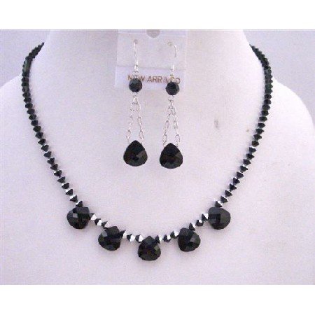 NSC600 Swarovski Jet Crystals Polygon(#6012) Bead Necklace Set 2 Shaded Jet Crystals Black