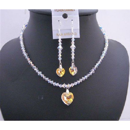 NSC553 AB Swarovski AB Crystals Heart Pendant & Earrings Genuine Swarovski AB Crystals Jewelry