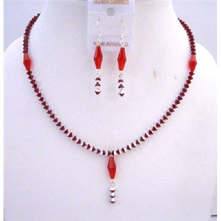 NSC601 NEW Siam Red Crystals 2 Shaded(One Side Red & Other Is Silver)Necklace Set