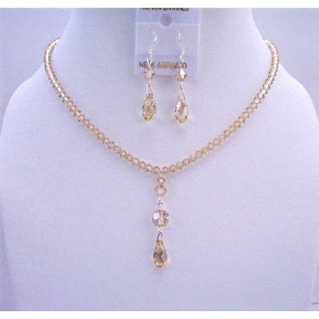 NSC584 AB Golden Shadow Swarovski Crystals Necklace w/ AB Briollette Drop Down